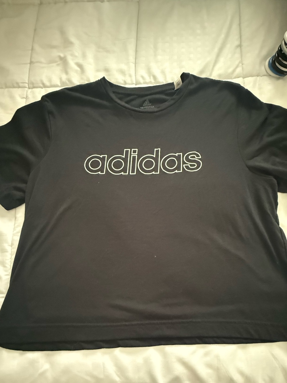 adidas Black cropped Tee with White Outline Logo
